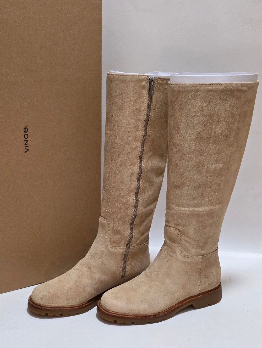 5 Vince Sibelle Light Dune Suede Shearling Knee High Boots Water Repellent
